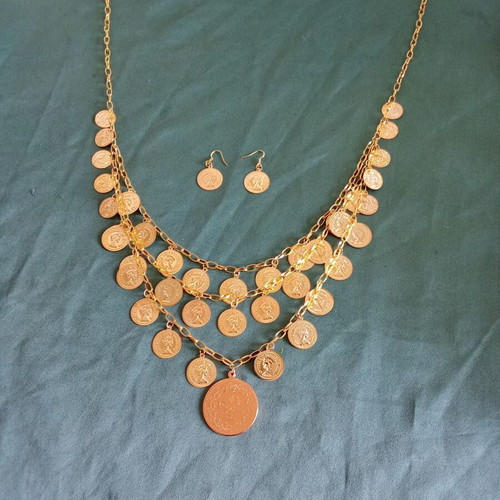 A.L.E. Handmade Necklace and Earrings Set, New, Gold Color