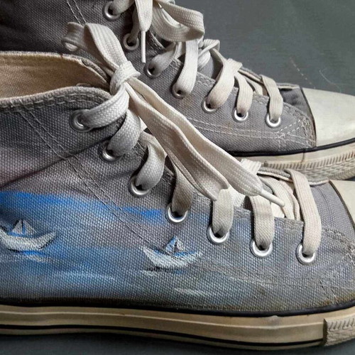 Canvas shoes used hand-painted size 38 gray