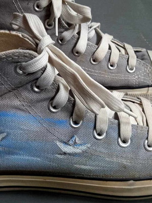 Canvas shoes used hand-painted size 38 gray