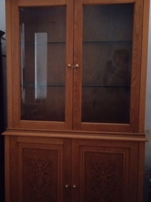 Wood Carved Handmade Solid Showcase like new, light brown