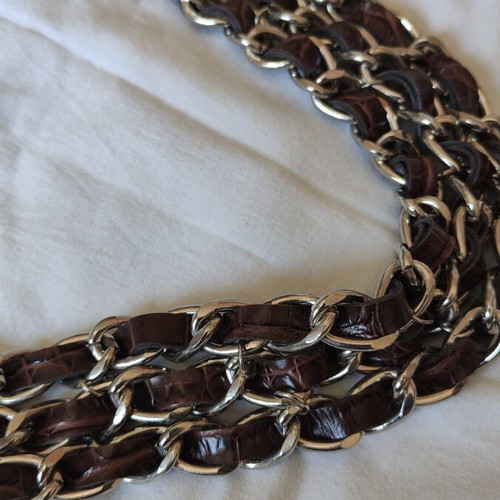 Leather women's belt like new, brown and silver chain detail