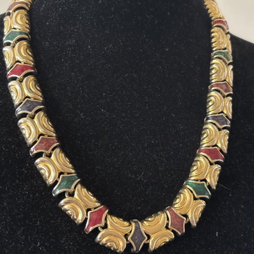 Vintage Joan Rivers necklace used, red and gold