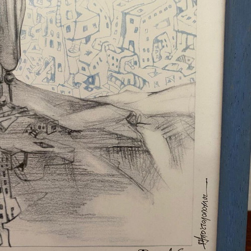 Original handmade ink and pencil drawing on paper signed like new