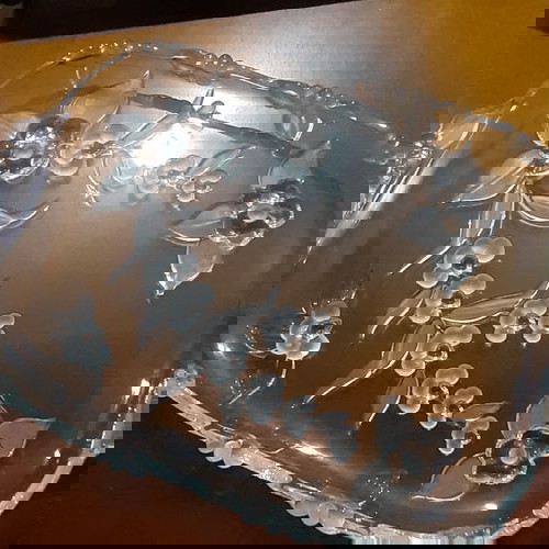 Кристален поднос за сервиране винтидж с релефни цветя