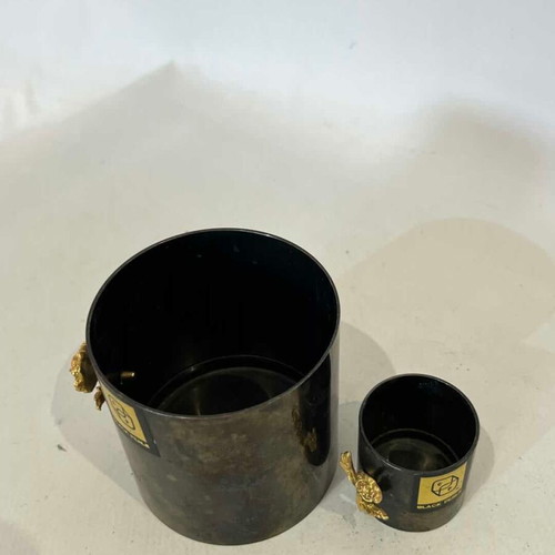 Vintage Black Peal metal vases set of 2 used with gold flower design