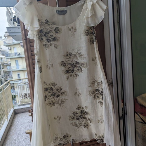 Sportmax linen dress used, beige with floral pattern