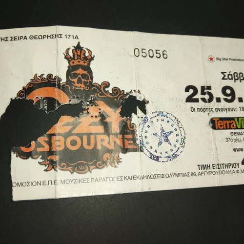 Ozzy Osbourne Poem TerraVibe Park ticket used