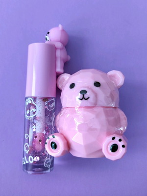 Ροζ σετ glitter lip gloss αρκουδάκια καινούργιο