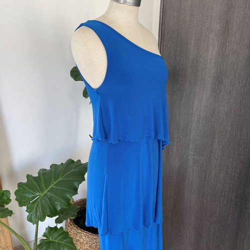 Royal Blue One-Shoulder Layered Maxi Dress
