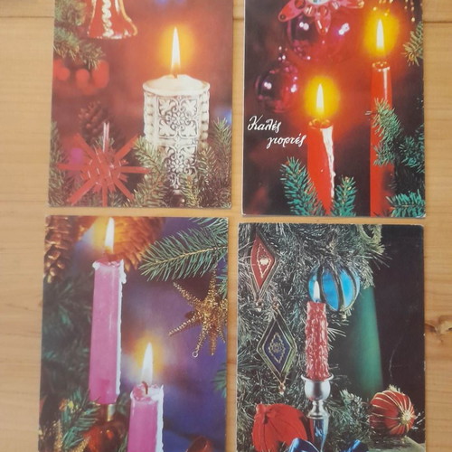 Vintage card postal candles used, pack of 7, Merry Christmas