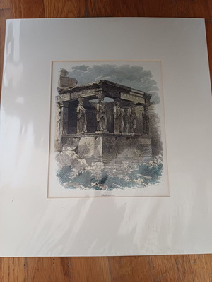 Erechtheion engraving used with hand colors over 100 years old