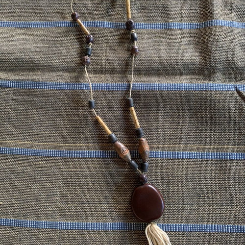 Handmade summer necklace like new, wooden beads, ceramic, stone, thread