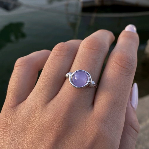Stainless steel ring with purple stone new, handmade