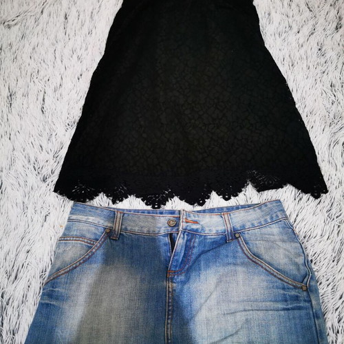 BSB Black Top Like New With Lace And Gift Denim Mini Skirt