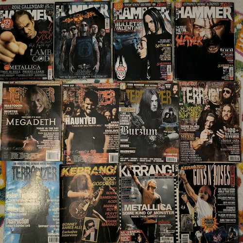 Terrorizer, Hammer, Kerrang magazines used