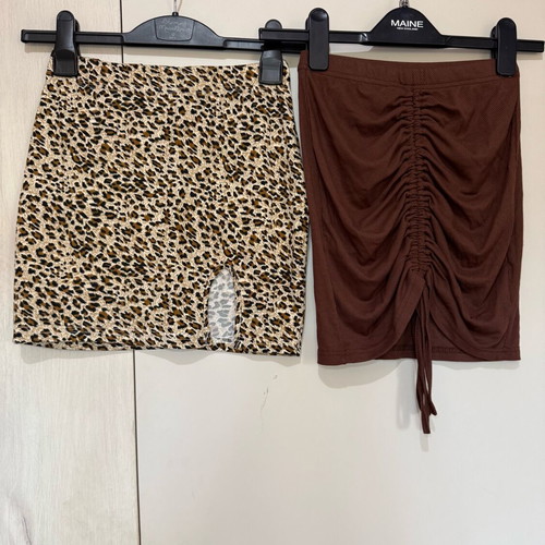 Set of 2 Mini Skirts like new, animal print and brown ribbed