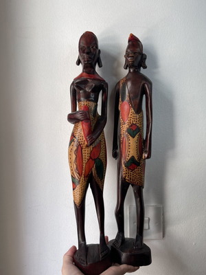 Vintage African wooden statues set of 2, handcrafted, used