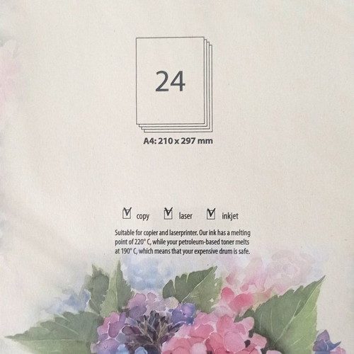 A4 recycled stationery paper used with flowers, set of 37 sheets