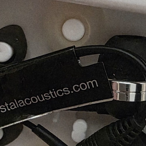Crystal Acoustics wired in-ear headphones with extra ear tips and case