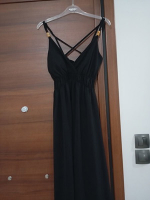 Long black dress with cross back detail, new
