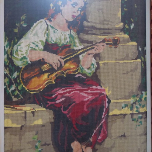 Large embroidered portrait painting used 46cm x 62cm without frame