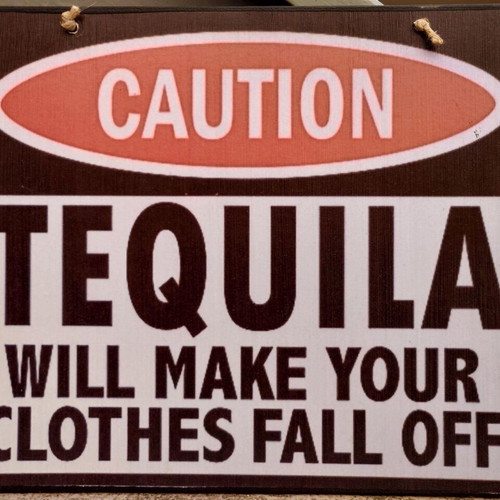 Wooden decorative wall sign "Tequila will make your clothes fall off" like new