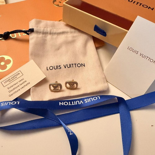 LV style earrings, 18K gold plated stainless steel with stones