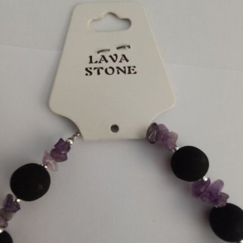 Necklace with lava stones new, 30cm, black and purple