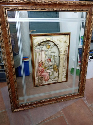 Mirror with plaster decorative scene like new, 50x70