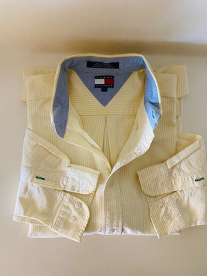 Tommy Hilfiger sport ανδρικό πουκάμισο μεταχειρισμένο, 100% βαμβακερό, μέγεθος L, άσπρο και κίτρινο