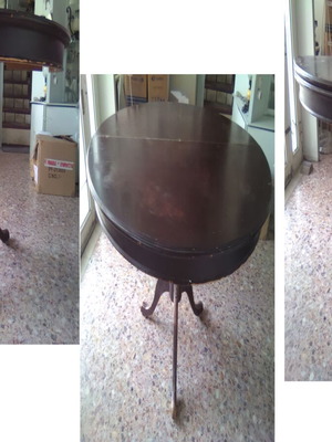Σπαστό τραπέζι σαν καινούργιο, μασίφ ξύλο, χρώμα καρυδί, διάμετρος 110 cm