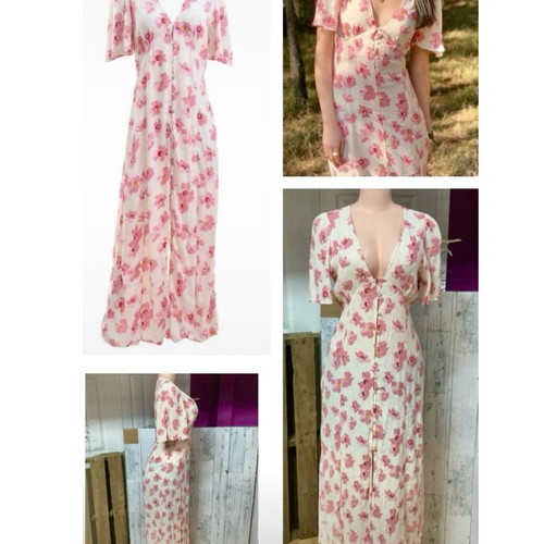 Zara midi floral button-up dress new, off white and pink