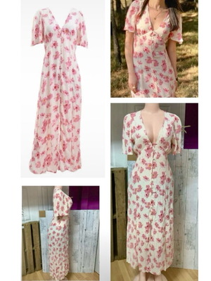Zara midi floral button-up dress new, off white and pink
