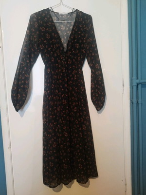 Dress black floral with brown flowers, new