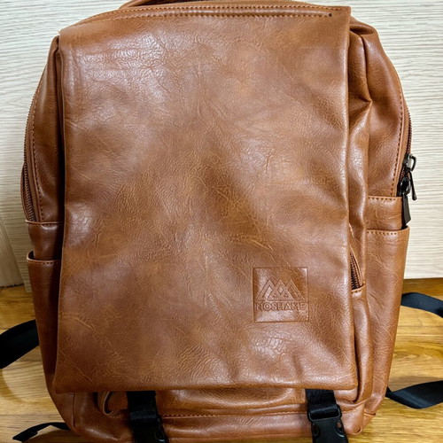 NoShame backpack with USB port, camel color, faux leather