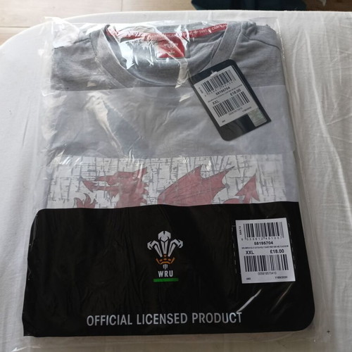 Μπλουζάκι Macron Wales WRU rugby καινούργιο, μέγεθος XXL, γκρι