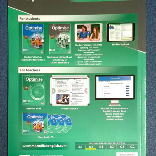 Optimise A2 Key for Schools Workbook like new, updated for new exam with answer key
