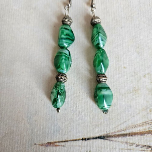Murano earrings like new, green and silver