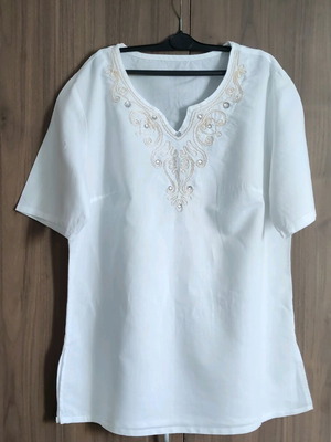 Γυναικεία πουκάμισο με κέντημα από καθαρό λινό καινούργιο, μέγεθος XXL