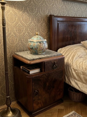 Art Deco vintage nightstands set of 2 with marble top and ceramic vase used