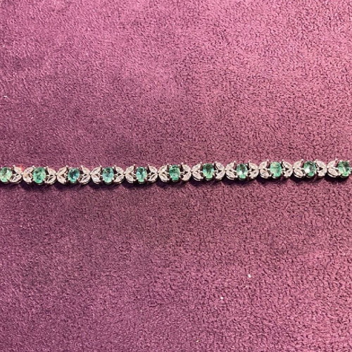 Silver bracelet with natural emeralds and certificate of authenticity