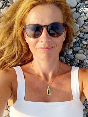 Sol et Silva pendant green and gold, handmade Greek necklace