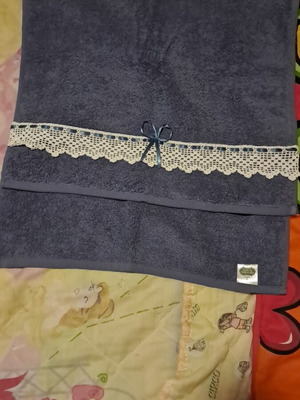 Handmade face towel with lace and bow ribbon like new