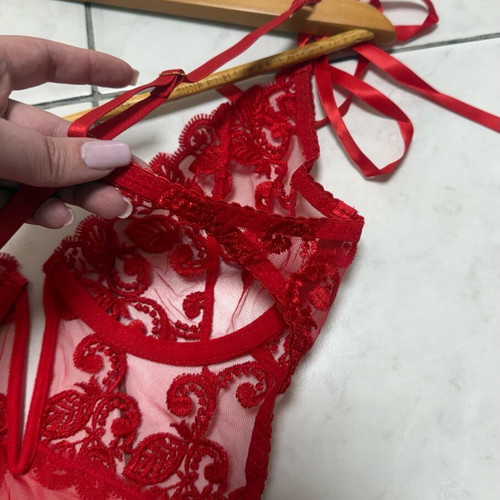 Red lace mesh body lingerie bodysuit new