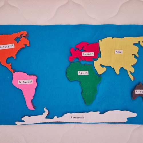 Montessori World Map felt handmade used with detachable continents