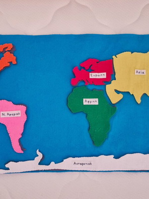 Montessori World Map felt handmade used with detachable continents