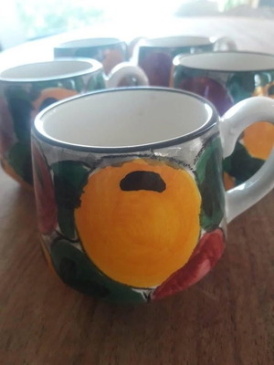 SMF vintage German majolica cups set of 5, like new