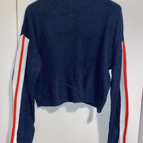 H&M knitted crop sweater with side stripes and short turtleneck