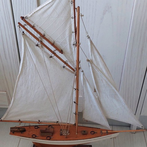 Decorative wooden sailboat used, height 60cm, width 51cm