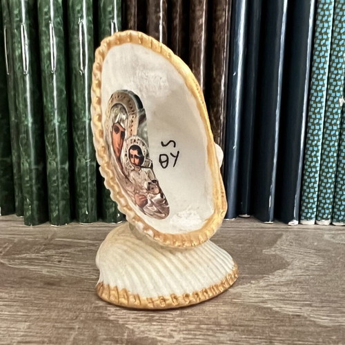 Handmade Panagia Ierousolymitsa Icon in Natural Shell like new